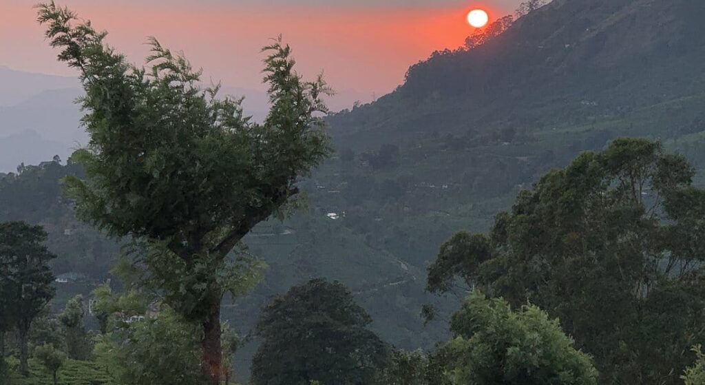 Scenic sunrise from Pothamedu viewpoint, Munnar hills